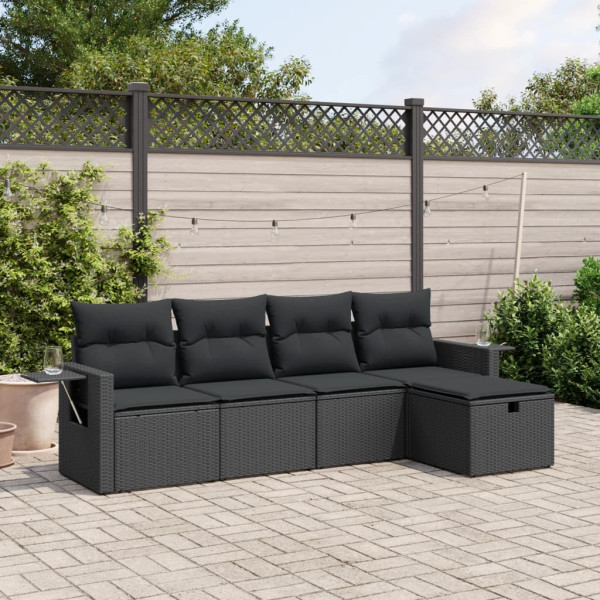 5 pcs conjunto sofás de jardim com almofadões vime PE preto D