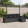 5 pcs conjunto sofás de jardim com almofadões vime PE preto 1