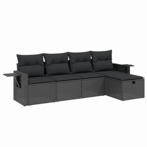 5 pcs conjunto sofás de jardim com almofadões vime PE preto H