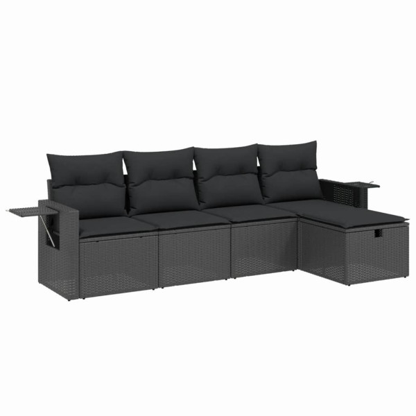 5 pcs conjunto sofás de jardim com almofadões vime PE preto M 2