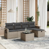 Set de muebles de jardín 6 pzas y cojines ratán sintético gris 1