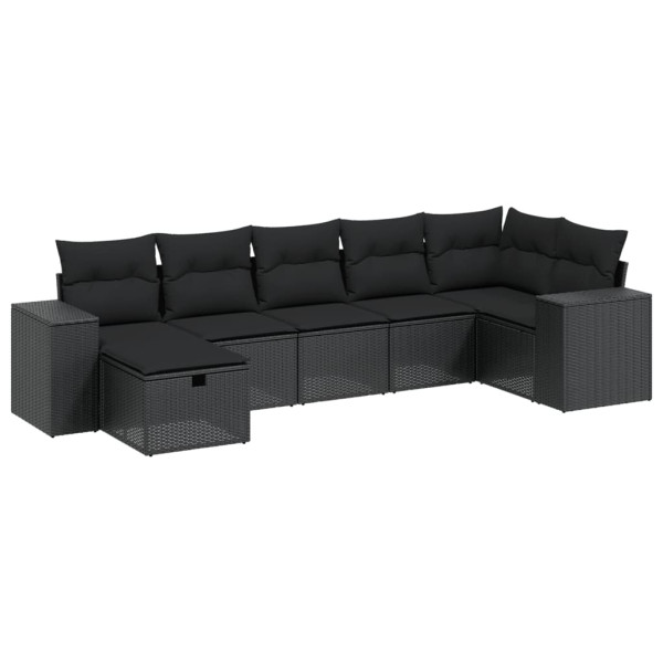 7 pcs conjunto de sofás p/ jardim c/ almofadões vime PE preto M 2