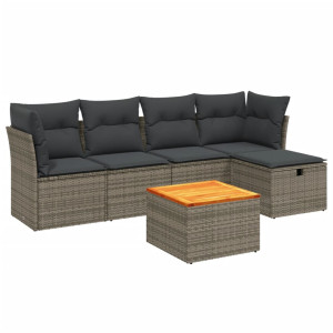 6 pcs conjunto sofás de jardim com almofadões vime cinzento H