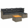 6 pcs conjunto sofás de jardim com almofadões vime cinzento 2