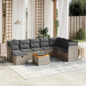 9 pcs conjunto sofás p/ jardim com almofadões vime PE cinzento 1