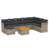 9 pcs conjunto sofás p/ jardim com almofadões vime PE cinzento 2
