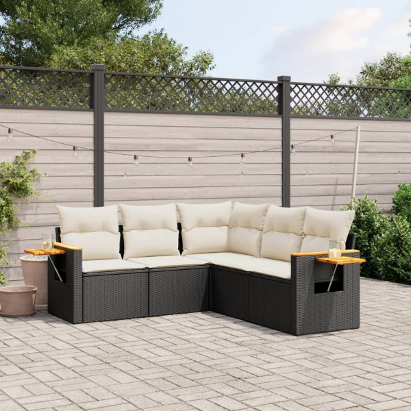 Set de muebles de jardín 5 pzas y cojines ratán sintético negro D