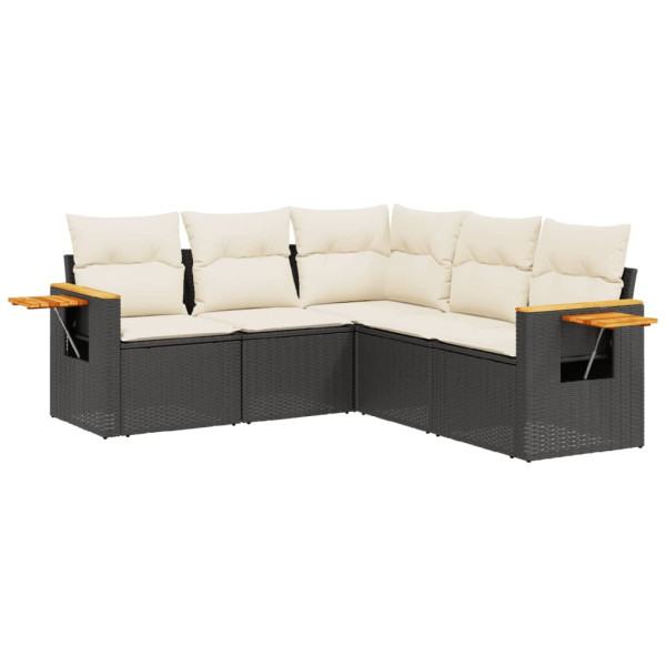 5 pcs conjunto sofás de jardim com almofadões vime PE preto M 2