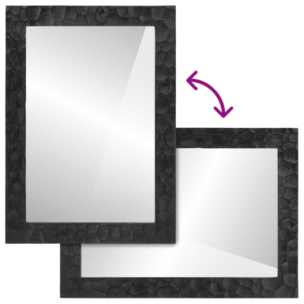 Espejo de baño madera maciza mango y vidrio negro 50x70x2.5 cm M 4