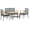 4 pcs conjunto lounge de jardim c/ almofadões vime PE preto 1