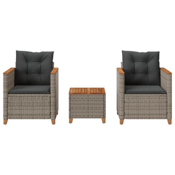 Conjunto de bistrô com almofadões 3 pcs vime PE e acácia cinza M 3
