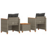 Conjunto de bistrô com almofadões 3 pcs vime PE e acácia cinza 5