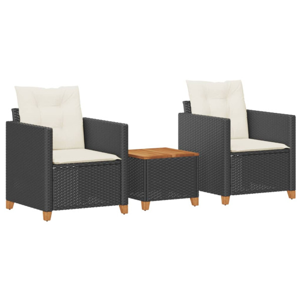 Conjunto de bistrô com almofadões 3 pcs vime PE e acácia preto M 2