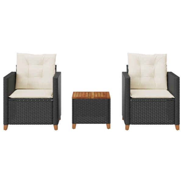 Conjunto de bistrô com almofadões 3 pcs vime PE e acácia preto M 3