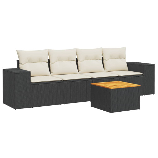 5 pcs conjunto sofás de jardim com almofadões vime PE preto M 2