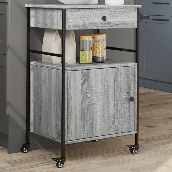 Carrito de cocina madera ingeniería gris Sonoma 56x43x89.5 cm D