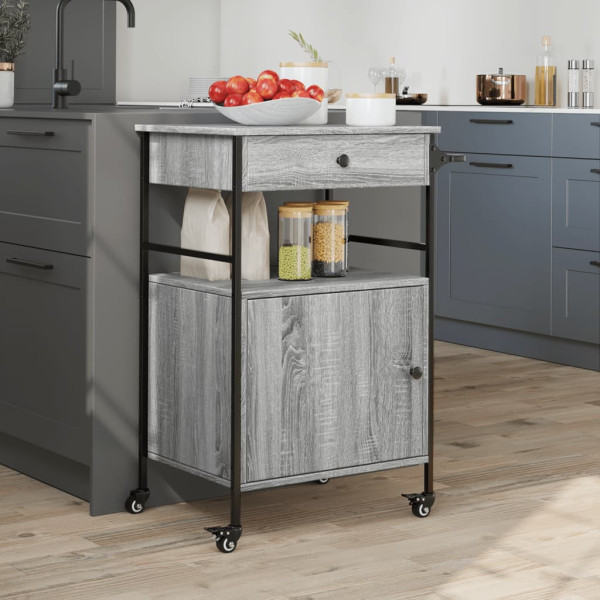 Carrito de cocina madera ingeniería gris Sonoma 56x43x89.5 cm M 4