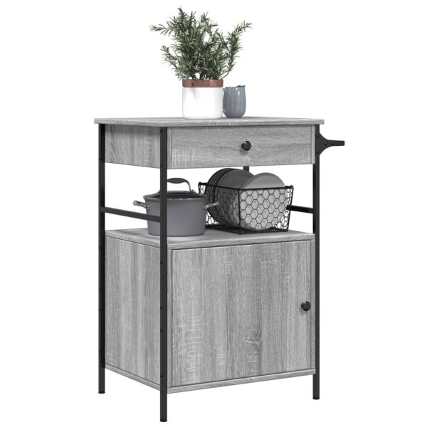 Carrito de cocina madera ingeniería gris Sonoma 56x43x89.5 cm M 5