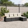 5 pcs conjunto sofás de jardim com almofadões vime PE preto 1