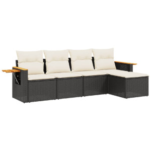 Set de muebles de jardín 5 pzas y cojines ratán sintético negro H