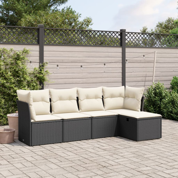 5 pcs conjunto sofás de jardim com almofadões vime PE preto D