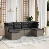 6 pcs conjunto sofás de jardim com almofadões vime cinzento 1