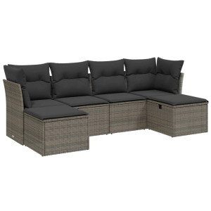 Set de muebles de jardín 6 pzas y cojines ratán sintético gris H
