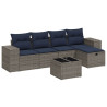 Set de muebles de jardín 6 pzas y cojines ratán sintético gris 2