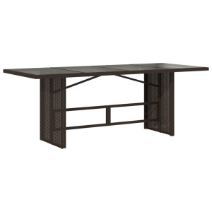 Mesa de jardim com tampo de vidro 190x80x74 cm vime PE castanho H