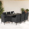 Set de comedor de jardín 9 pzas y cojines ratán sintético negro 1