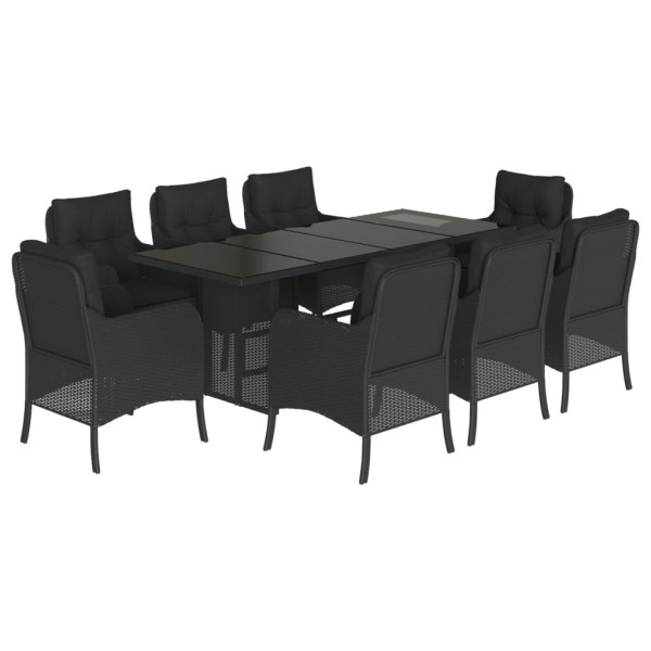 Set de comedor de jardín 9 pzas y cojines ratán sintético negro M 2