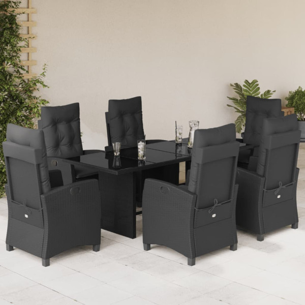 Set de comedor de jardín 7 pzas y cojines ratán sintético negro D