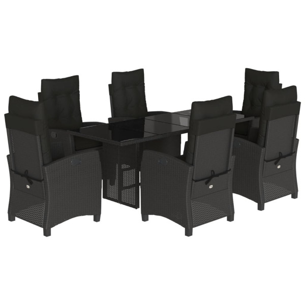 Set de comedor de jardín 7 pzas y cojines ratán sintético negro M 2