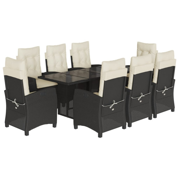 Set de comedor de jardín 9 pzas y cojines ratán sintético negro M 2