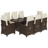 Set comedor para jardín 9 pzas y cojines ratán sintético marrón 2