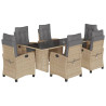 Set comedor de jardín 7 pzas con cojines ratán sintético beige 2