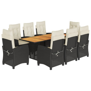 Set de comedor de jardín 9 pzas y cojines ratán sintético negro H