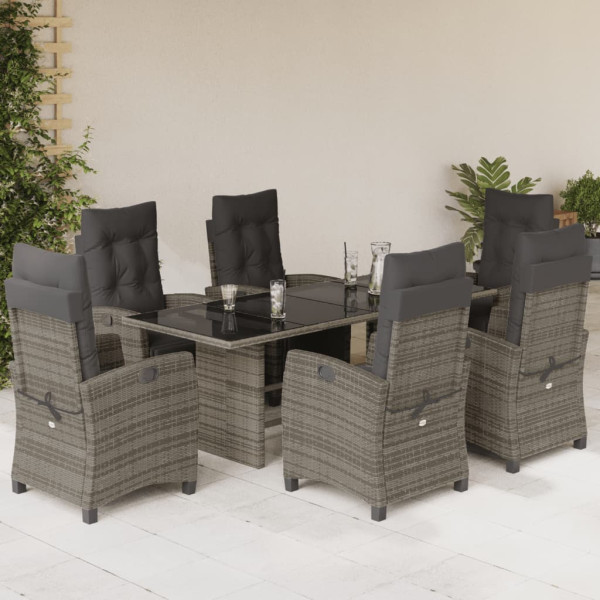 Set comedor jardín 7 pzas y cojines ratán sintético gris M 4