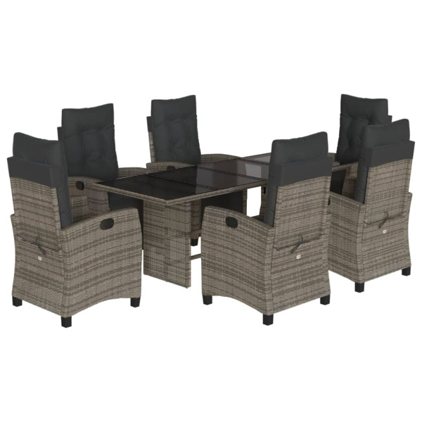 Set comedor jardín 7 pzas y cojines ratán sintético gris D