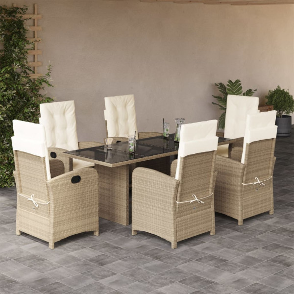 Set comedor de jardín 7 pzas con cojines ratán sintético beige D