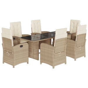 Set comedor de jardín 7 pzas con cojines ratán sintético beige H