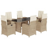 Set comedor de jardín 7 pzas con cojines ratán sintético beige 2
