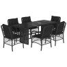 7 pcs conjunto de jantar p/ jardim c/ almofadões vime PE preto 2