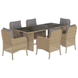 Set comedor de jardín 7 pzas con cojines ratán sintético beige H