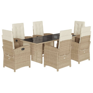 Set comedor de jardín 7 pzas con cojines ratán sintético beige H