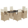 Set comedor de jardín 7 pzas con cojines ratán sintético beige 2