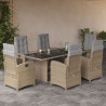 Set comedor de jardín 7 pzas con cojines ratán sintético beige 1