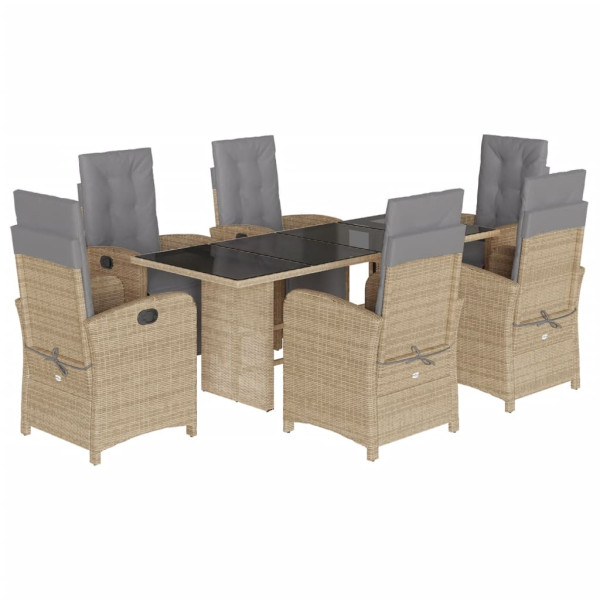 Set comedor de jardín 7 pzas con cojines ratán sintético beige M 2