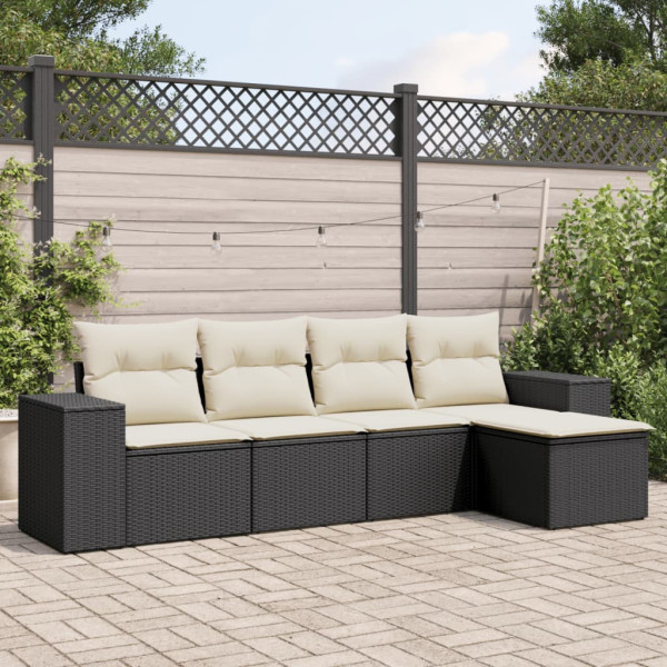 Set de muebles de jardín 5 pzas y cojines ratán sintético negro D