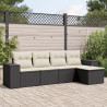 5 pcs conjunto sofás de jardim com almofadões vime PE preto 1